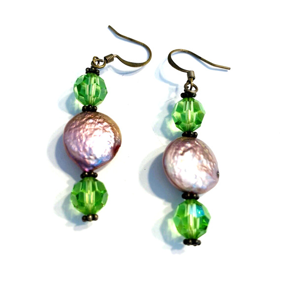 Pierced Earrings Fashion Jewelry Pink & Green Beaded Drop Dangle Style Beads - Picture 1 of 5